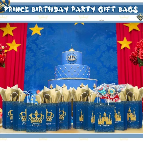 Miniatura 4 de Nezyo 16 bolsas de recuerdo de fiesta de princesa príncipe con asas y papel de seda, bolsas de regalo para cumpleaños, baby shower, regalos