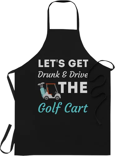 Delantal de golf negro - Camiseta divertida para mujer, para emborracharse y conducir el carrito de golf, delantales de cocina negros, Negro, talla