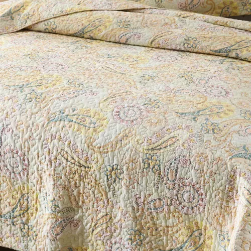 Miniatura 4 de ENASAL - Juego de colcha de algodón, juego de cubrecama reversible Comforter, colcha con estampado floral de cachemira (Amarillo, tamaño King)