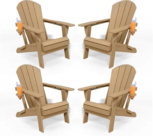Miniatura 24 de Silla plegable Adirondack con portavasos, juego de 2, sillas de plástico HDPE para exteriores, resistentes a la intemperie, aspecto de madera real