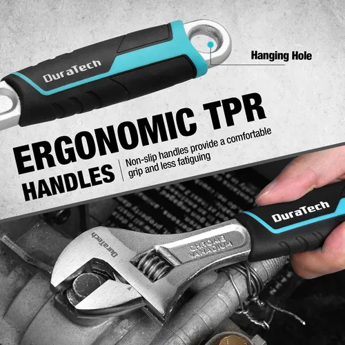 Miniatura 4 de DURATECH Llave de acero Cr-V ajustable de 8 pulgadas, llave de mandíbula ancha, básculas métricas y SAE, para el hogar, garaje, taller y bricolaje