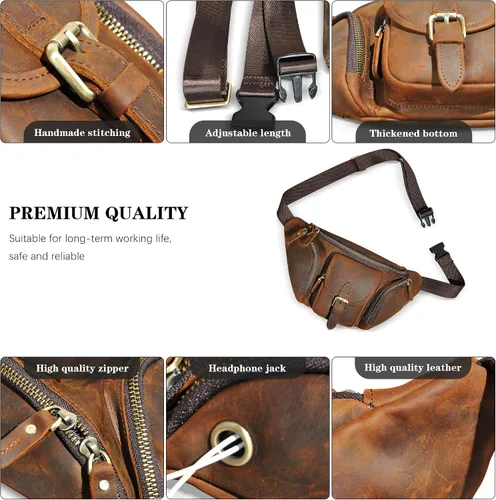 Miniatura 5 de Grueso caballo loco cuero senderismo equitación viaje al aire libre cinturón riñonera riñonera pequeña bolsa de teléfono para hombres mujeres 380