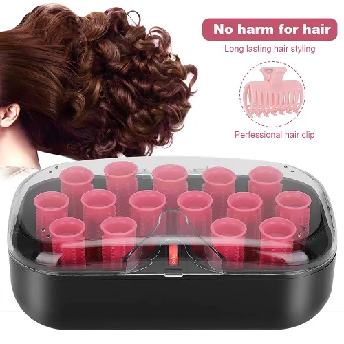 Miniatura 2 de Rodillos eléctricos con calefacción, 15 unidades de varillas eléctricas para rizar el cabello, rodillo rizador de pelo de 1.181 in con pinzas
