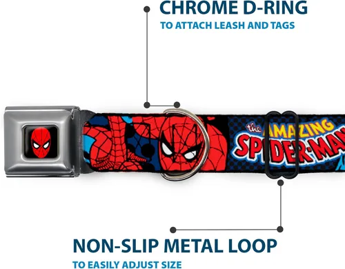 Miniatura 5 de Buckle-Down Collar de perro con hebilla de cinturón de seguridad, increíble Spider-Man, 1 pulgada de ancho, se adapta a cuello de 11 a 17 pulgadas