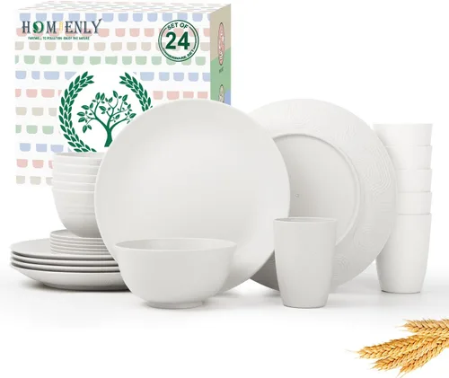 Miniatura 18 de Homienly Juegos de Vajilla Premium de Paja de Trigo, Platos y Tazones Ligeros e Irrompibles, Tazas, Servicio para 4, Apto para Lavavajillas