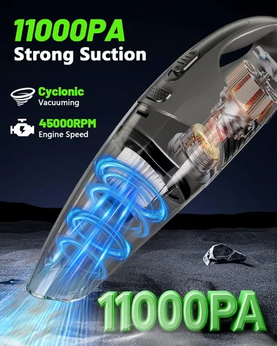 Miniatura 2 de Aspiradora de mano inalámbrica, succión fuerte de 11 KPA y motor sin escobillas de 25 minutos de tiempo de funcionamiento, aspiradora recargable