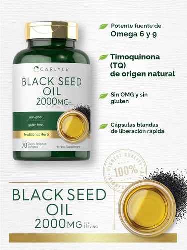 Miniatura 4 de Carlyle - Cápsulas de Aceite de Semilla Negra en Gel 2000mg 70 Píldoras para Mujeres y Hombres Suplemento Herbal sin OMG y sin Gluten