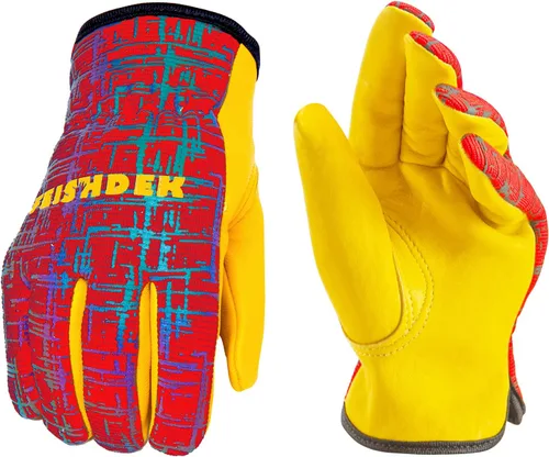 Miniatura 11 de Guantes de trabajo para niños de 2 a 14 años, extra suaves de ante de ciervo, duraderos, flexibles, guantes genuinos de cuero para niños