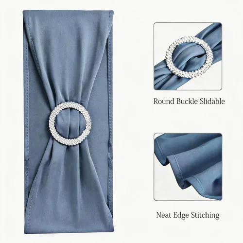 Miniatura 4 de Paquete de 50 unidades de cintas elásticas de elastano azul polvoriento para sillas, con moños, bandas de cubierta de silla elásticas, hebillas Azul