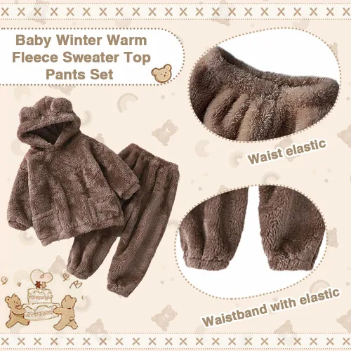 Miniatura 3 de UVIPC Conjunto de 2 piezas de forro polar para bebé, conjunto de sudadera de oso mullido para niños pequeños