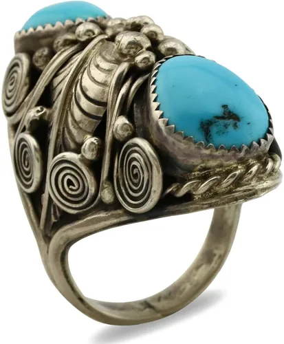 Miniatura 2 de Anillo Navajo de plata .925 Sleeping Beauty Turquoise firmado JM C.1980's, Plata de ley, turquesa