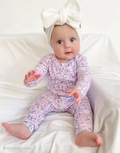 Miniatura 4 de moimoln Pijama de algodón suave para bebés y niñas y niños, con estampado de flores modales, manga larga, ajuste ceñido, 19.7 ft-5T