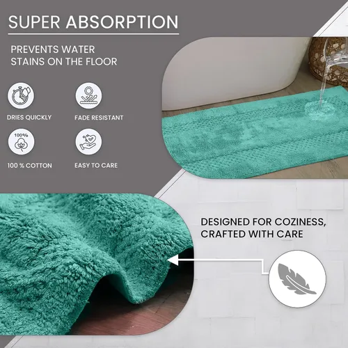 Miniatura 6 de Home Weavers Classy - Juego de alfombras de baño 100 % algodón, decoración de baño, lavable, extrasuave y absorbente, tapete de cocina, juego de Aqua