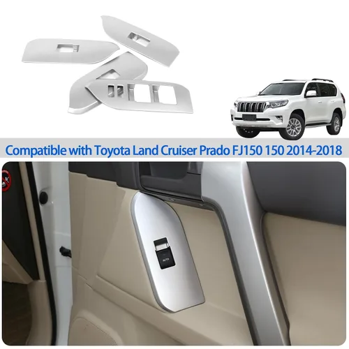 Miniatura 6 de Ajuste para Toyota Land Cruiser Prado FJ150 150 2014-2018 ABS Cubierta del marco del interruptor del botón de elevación de ventana, panel de botón