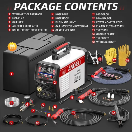 Miniatura 8 de ANDELI Soldador multiproceso, 8 en 1 cortador de plasma/pulsado MIG/HF TIG/núcleo de flujo/frío/limpio/palo máquina de soldadura de aluminio