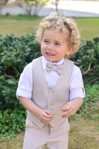 Miniatura 3 de Lilax Traje formal de 4 piezas para niños, chaleco, pantalones y corbata, Blanco