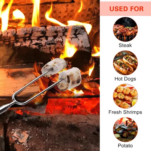 Miniatura 4 de Smores Sticks para hoguera, palos para asar malvaviscos de 32 pulgadas, tenedores extensibles de acero inoxidable con asas de madera, kit de 8
