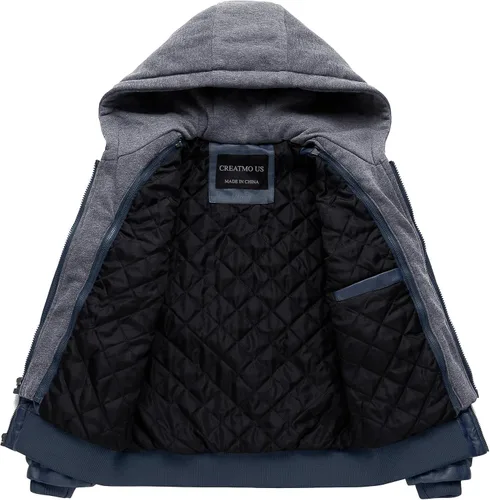Miniatura 2 de CREATMO US Chaqueta de piel sintética para hombre, impermeable, resistente al viento, PU con capucha extraíble