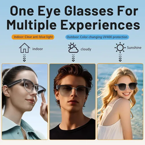 Miniatura 5 de PUSOKEI Gafas inteligentes, gafas de sol de audio, micrófono y altavoz integrados, protección U V00, auriculares de oído abierto, control táctil