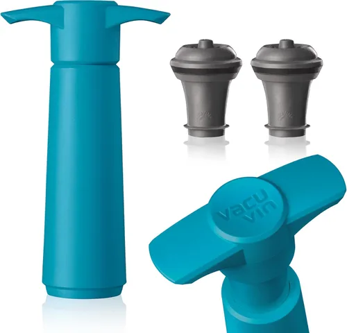 Miniatura 13 de Vacu Vin - Bomba de Ahorro de Vino Azul con Tapón de Vino al Vacío - Mantén Tu Vino Fresco hasta 10 Días - 1 Bomba 4 Tapones - Reutilizable