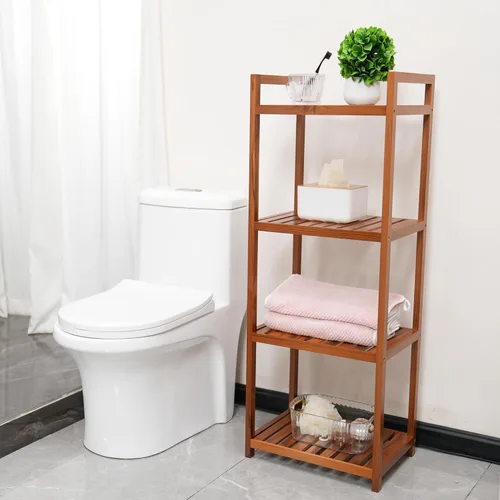 Miniatura 4 de Utoplike Estante organizador de madera de teca, estantes de pie, unidades de almacenamiento de baño de 4 niveles para piso, cocina, oficina