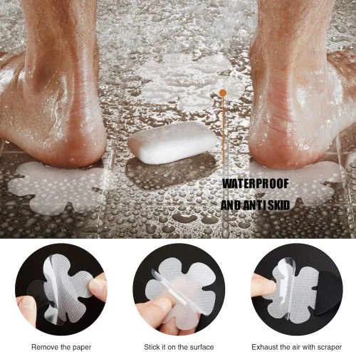 Miniatura 4 de Secopad 24 calcomanías originales para bañera antideslizantes, peldaños de ducha de seguridad, apliques adhesivos con raspador premium Transparente