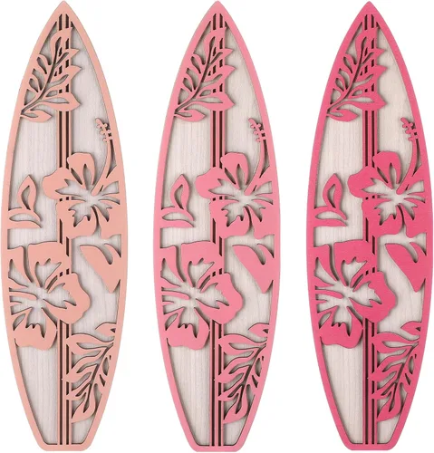 Miniatura 8 de RattanView 3 piezas de decoración de tabla de surf para dormitorio, decoración de pared de playa de madera, tabla de surf de madera de verano