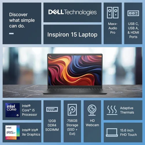 Miniatura 2 de Dell Inspiron 15 Laptop con pantalla táctil para el hogar de estudiantes de negocios 2025-2026, computadora AI, FHD de 15.6 pulgadas, Intel i5 de 10