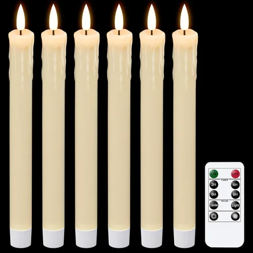 GenSwin Velas cónicas de cera goteo sin llama parpadeantes con control remoto de 10 teclas, funciona con pilas, luz LED cálida 3D para ventana,