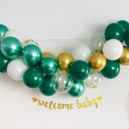 Miniatura 6 de Globos de látex verde metálico dorado, paquete de 60 globos de látex de 12 pulgadas de color verde oscuro, blanco y dorado con cintas para bodas