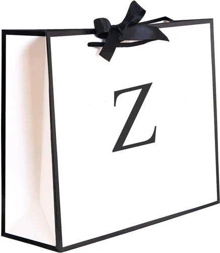 Miniatura 26 de QLSKO - Bolsa de regalo inicial con lazo de cinta, bolsa de papel horizontal personalizada, bolsa de regalo con monograma para cumpleaños