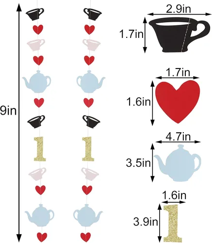 Miniatura 2 de Decoración de pared de Alicia en Onederland, guirnalda de té para dos, telón de fondo de fotos de primer cumpleaños, pancarta azul para silla