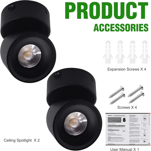 Miniatura 9 de Paquete de 2 Focos LED COB de Techo Downlight de 12V con Interruptor, Montaje en Superficie 330° Ajustable Regulable Luz de Pared para RV Lámpara