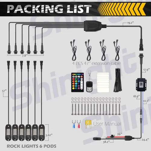 Miniatura 6 de SHINIGHT Luces LED de roca para camiones, kit de 6 cápsulas de luces para Jeep, kit de iluminación exterior con control de aplicación, modo