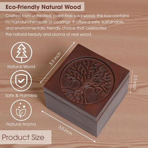 Miniatura 2 de KATINAT Joyero de madera tallado a mano del árbol de la vida – Caja de almacenamiento de recuerdos artesanal, regalo decorativo hecho a mano