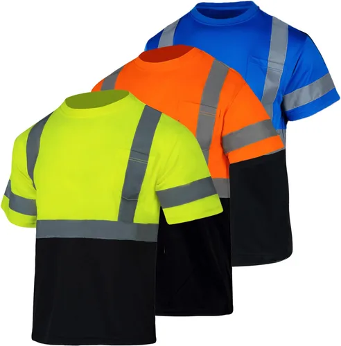 FONIRRA Paquete de 3 camisas reflectantes de seguridad de alta visibilidad para hombres de alta visibilidad para trabajo de construcción con manga