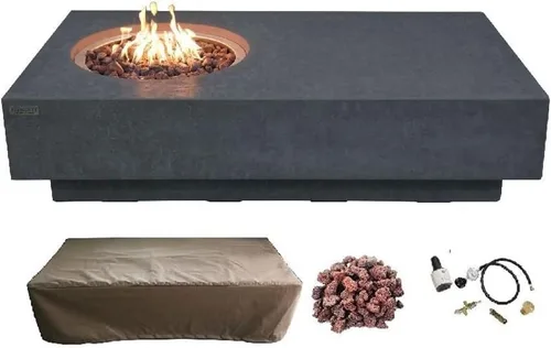 Miniatura 13 de Elementi+ Mesa de Fuego de Gas Colorado de Hormigón Fundido de 56" Rectangular, Hoguera al Aire Libre con Ignición Electrónica Incluye Cubierta