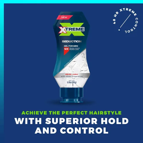 Miniatura 3 de Xtreme Gel Seduction Styling Hair Gel para hombres con aloe vera y control de 48 horas, botella exprimible de 9.17 onzas (paquete de 3)