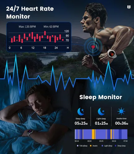 Miniatura 7 de Smart Watch for Men for Android/iPhone(3 Straps),1.43’’ AMOLED Display Sport Watch with 123 Sport Modes/FlashLight,5ATM Waterproof Fitness Watch