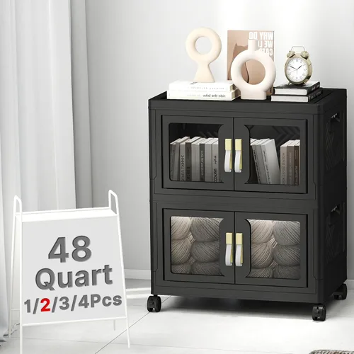 Miniatura 25 de Stackable Storage Bins with Lids, Clear Doors, 120QT Storage Bins Large Storage Cabinet Foldable Collapsible Closet Organizers for Bedroom Dorm