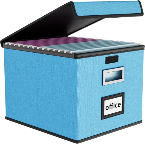 Miniatura 44 de Caja Organizadora de Archivos con Tapa, Caja Organizadora Plegable de Cuero Sintético para Carpetas Colgantes con Rieles de Plástico, Cajas (cuero)
