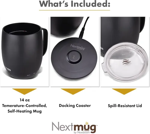 Miniatura 3 de Nextmug - Taza de café autocalentable con control de temperatura (negro, 14 onzas)