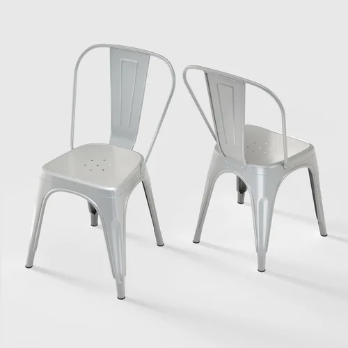 Miniatura 45 de Juego de 8 sillas de comedor de metal, sillas apilables estilo tolix con respaldo, diseñadas para el comedor diario, en interiores, cocina y comedor