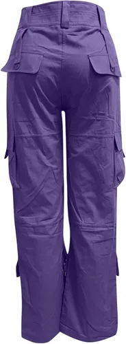 Miniatura 3 de EOPUING Pantalones cargo para mujer, de cintura alta, pierna ancha, pantalones lisos de otoño con bolsillos