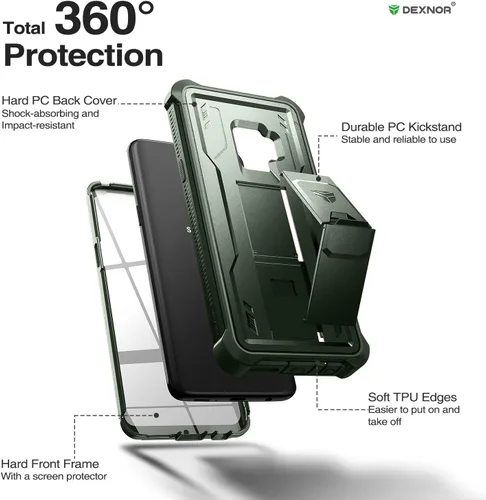 Miniatura 6 de Dexnor Funda para Samsung Galaxy S9, [Protector de pantalla y soporte integrados] Protección de grado militar resistente a prueba de golpes
