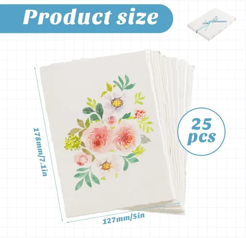 Miniatura 2 de 25 hojas de papel texturizado, papel de acuarela de 5 x 7 pulgadas, 240 GSM con borde deckled, papel blanco hecho a mano para acuarelas, tarjetas