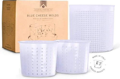 Country Trading Co. Juego de 3 moldes de queso para hacer quesos azules y duros en casa, cestas italianas de calidad para hacer gorgonzola, colby