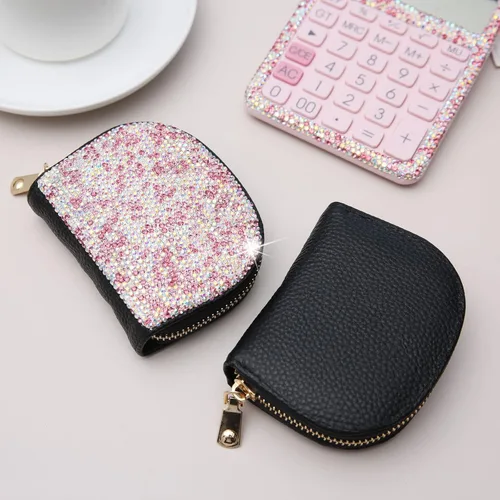 Miniatura 13 de AsAlways RFID Rhinestone titular de la tarjeta de crédito semicírculo multicapa cremallera caso Bling Crystal Slim pequeña cartera para mujeres