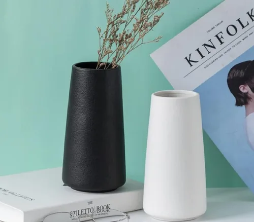 Miniatura 6 de Jarrón de cerámica negro, moderno florero para decoración del hogar, bonito jarrón para hierba de pampas, decoración estética de escritorio