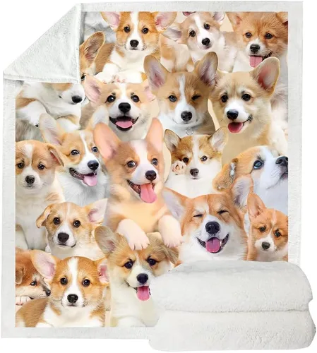 Miniatura 5 de Manta de regalo Corgi, manta de perro de dibujos animados para amantes, niños, niñas, adultos, bonita decoración de cachorro, 50 x 60 pulgadas